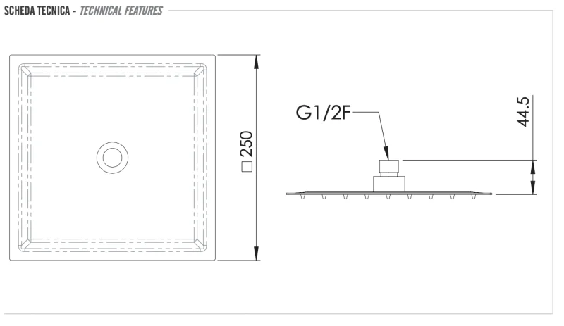 Верхний душ с шарнирным соединением 25 см Remer 357UFS25BOX, белый матовый
