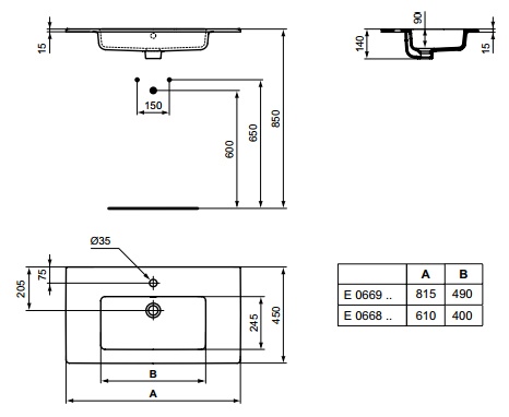 Раковина Ideal Standard Tempo E066901 81.5x45 см
