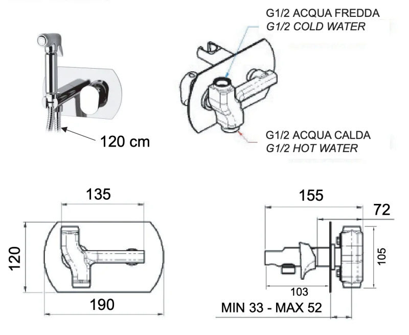 Гигиенический душ со смесителем Remer Class Line L60, хром