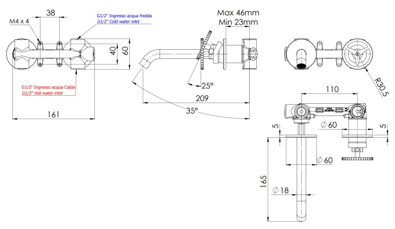 Смеситель для раковины Remer Chrono CH15PXV, сталь