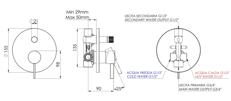 Смеситель для душа Remer Metrica MC09HNO, черный матовый