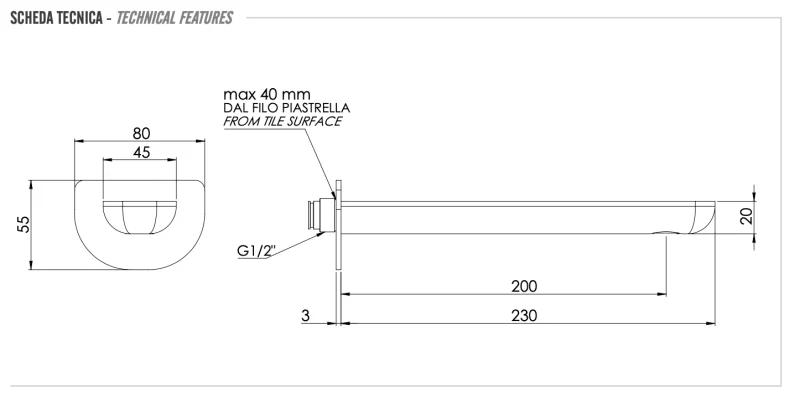 Излив настенный 23 см Remer Infinity 91IL, хром
