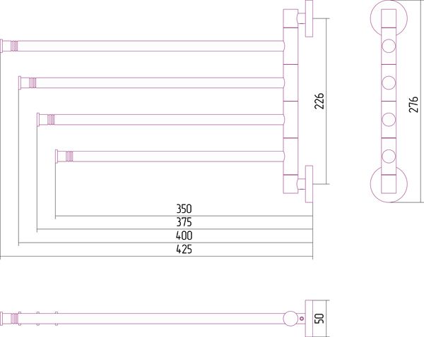 Держатель полотенец ВЕЕР-4 поворотный / L 425 (Держатель полотенец ВЕЕР-4 поворотный / L 425 / Золото), арт.03-3010-4425