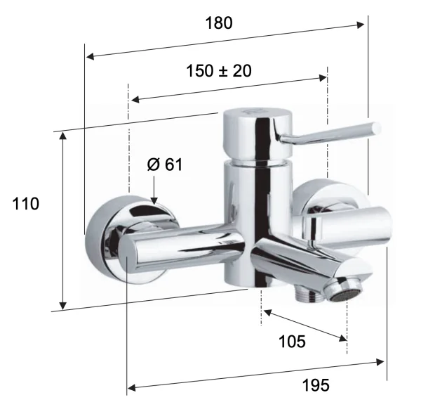 Смеситель для ванны Remer Minimal N05, хром