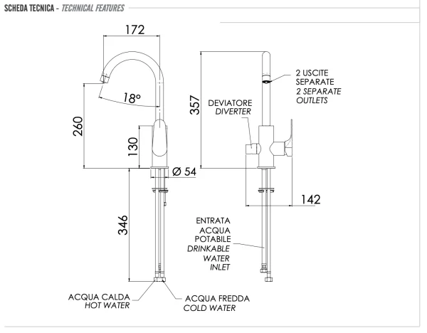 Смеситель для кухни Remer Class Line L79DW под фильтр