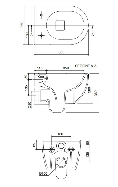 Унитаз подвесной Scarabeo Moon 36x50,5 безободковый черный матовый, арт.5520CL49