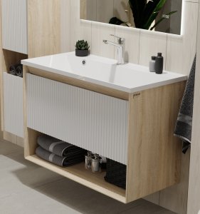 Тумба под умывальник Jorno Tossony 90 подвесная, cонома светлая/белый