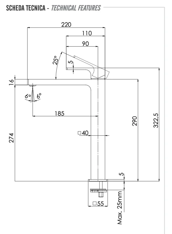 Смеситель для раковины Remer Absolute AU11LDO, золото глянцевое