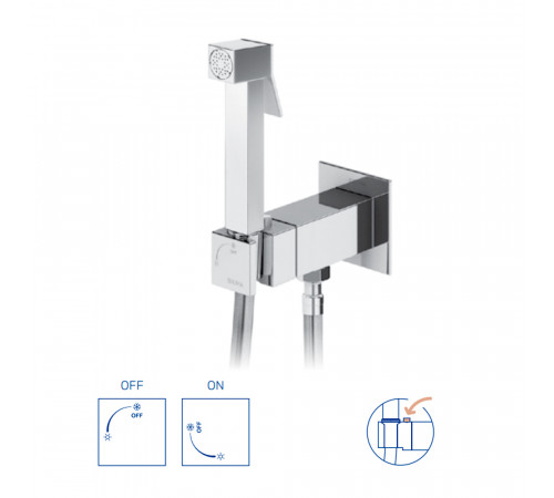 Встроенный смеситель для биде / унитаза, угол открытия 180 °. Ручной душ из латуни - Bruma Quadra 145 110 9CR Cromado