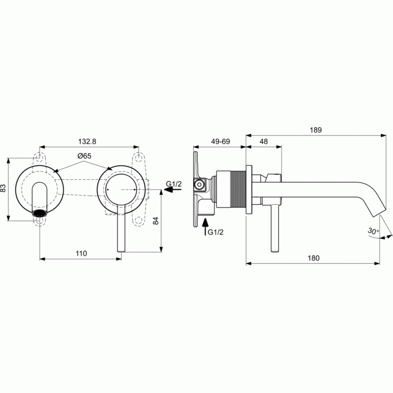 Смеситель для раковины Ideal Standard CERALINE (черный матовый) с внутренней частью в комплекте
