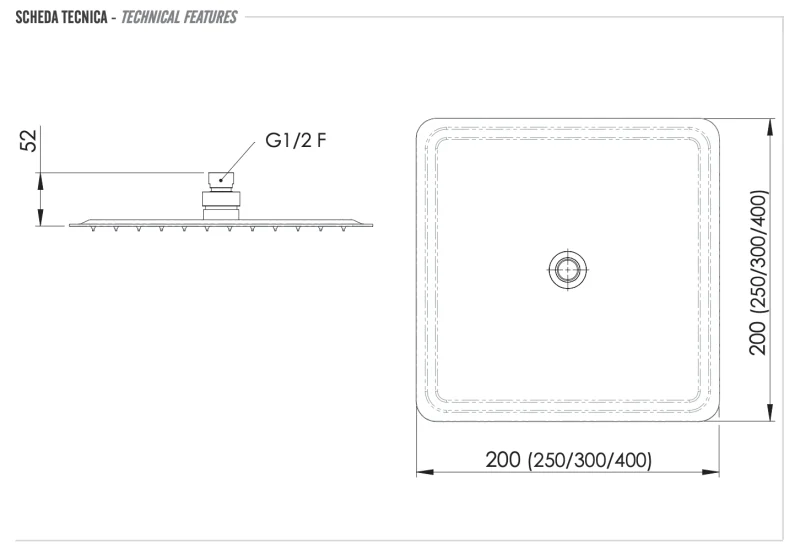 Верхний душ с шарнирным соединением 30 см Remer 357UFD30X, хром