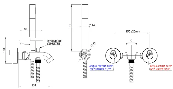 Смеситель для ванны Remer Metrica MC02BG, золото брашированное