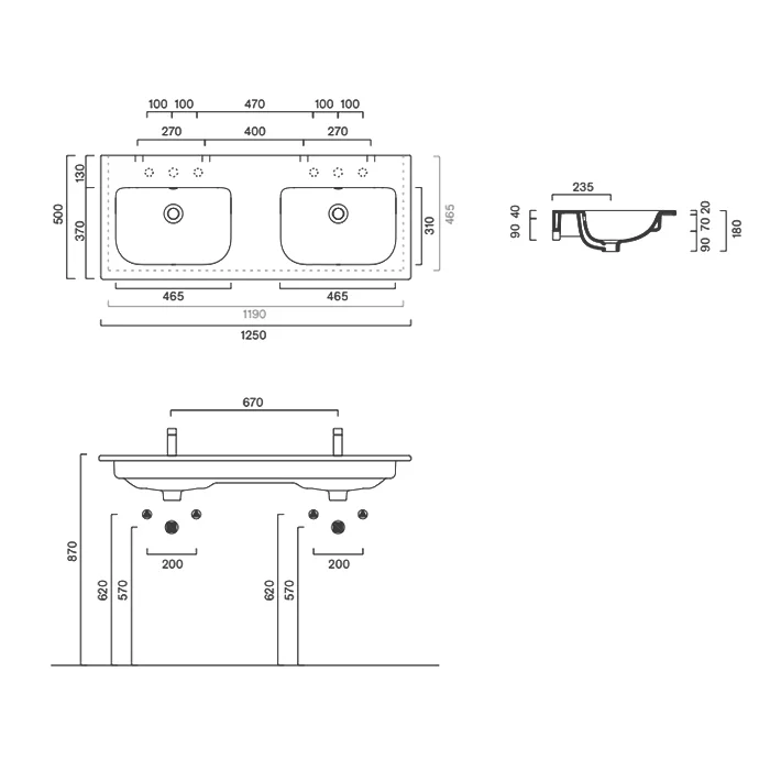 Раковина Catalano Italy 125х50, арт.0721270001, без отв. под смеситель, белый глянцевый