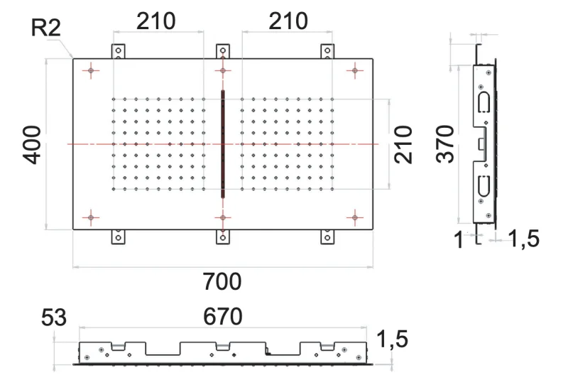 Верхний душ потолочный 70x40 см Remer INOX SS357SFR7040C, хром