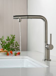 AQM9903BN Cucina Смеситель для кухни с выдвижным L-образным изливом, с подключением к фильтру с питьевой водой, никель шлифованный