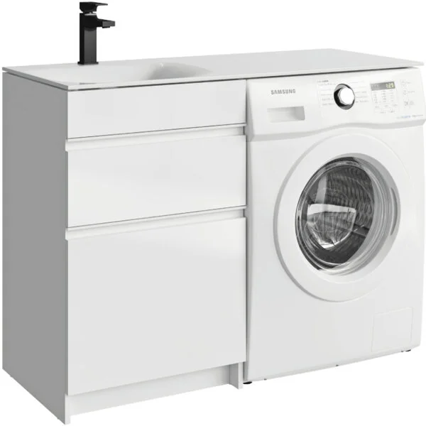 Тумба с умывальником под стиральную машину Aqwella Duet 53 (L) напольная белая