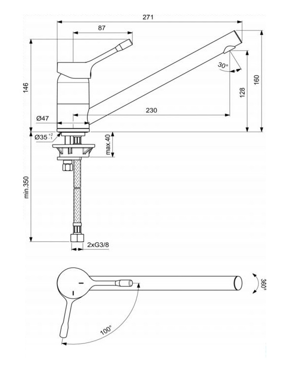 Смеситель Ideal Standard Ceralook для кухонной мойки, хром глянцевый, BC292AA, цвет хром глянцевый