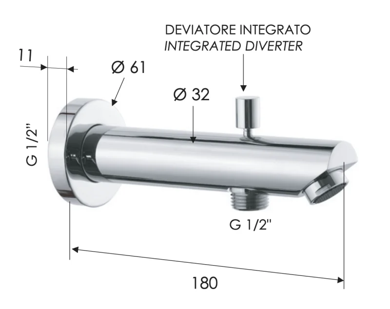 Излив настенный 18 см с дивертером Remer 91MD, хром