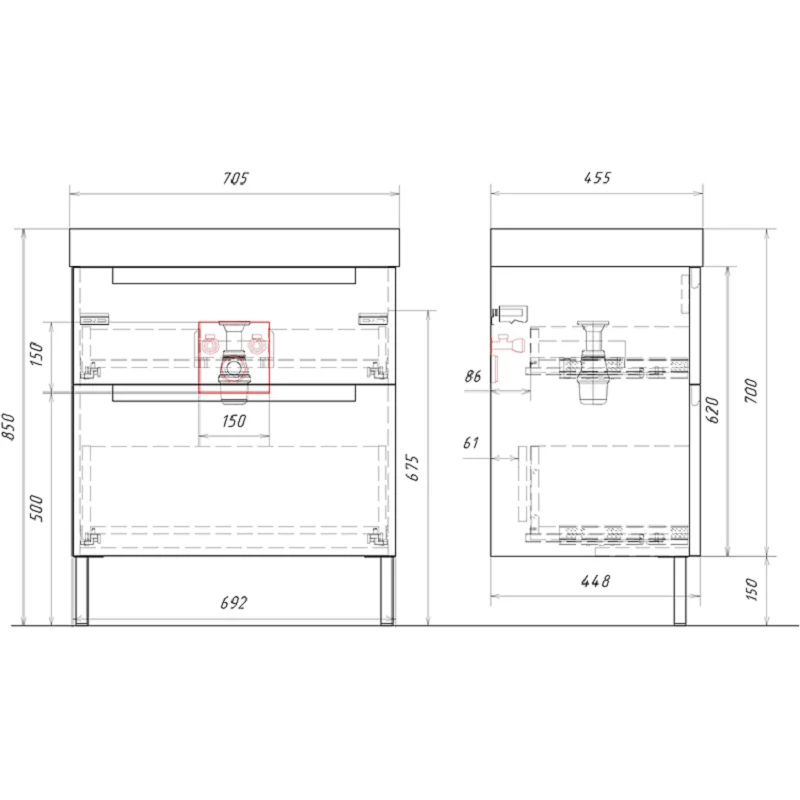 AQWELLA Vancouver напольная тумба под умывальник 70,5 см, цвет белый матовый