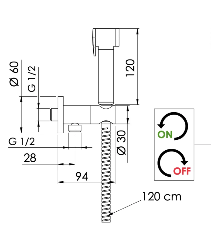 Гигиенический комплект с запорным вентилем Remer 338M332OW, хром