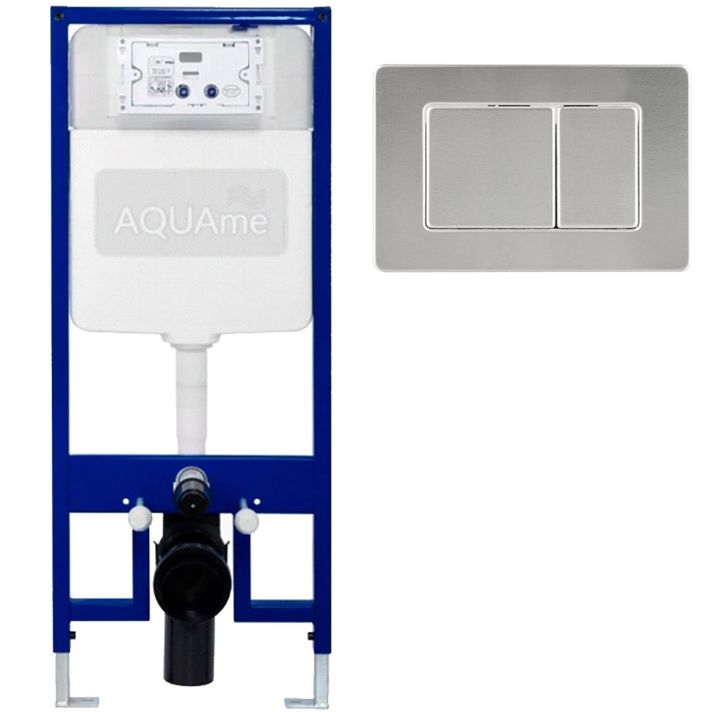 Комплект инсталляции для унитаза AQUAme (арт.AQM4003), высота 113 см, с кнопкой смыва AQM4112S (металл, 25х16), сатин