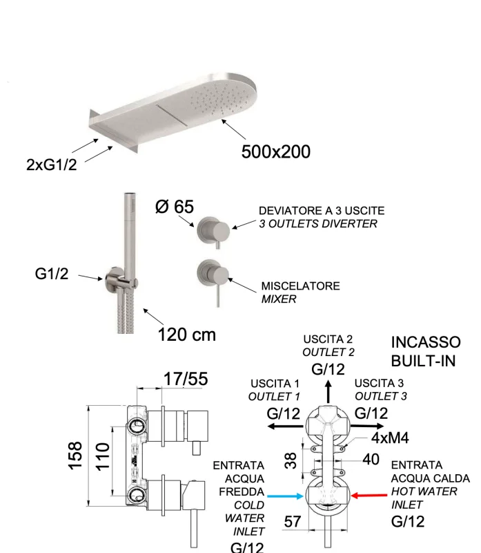 Душевая система Remer X Style INOX SSX93PS02MMCA, нерж. сталь