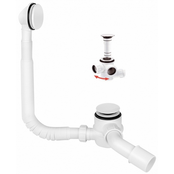Сифон для ванны (слив-перелив) McAlpine HC2600CL-WH, Click-clack, с прочисткой снаружи, белый