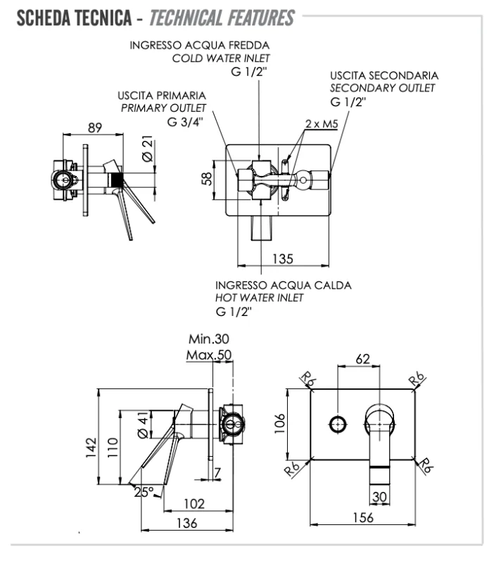 Смеситель для душа Remer Slash SL09HRG