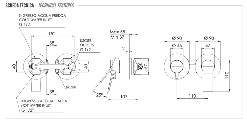 Смеситель для душа Remer Slash SL92ZP, хром