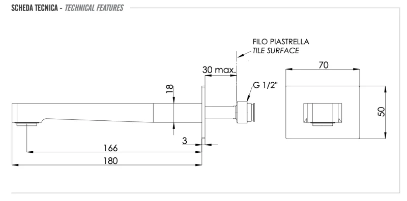 Излив настенный 18 см Remer 91DR, хром