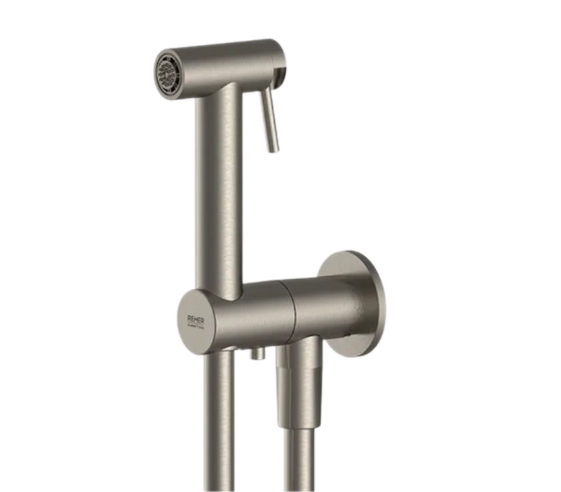 Гигиенический комплект с запорным вентилем Remer X Style INOX SS338M332ON, нержавеющая сталь
