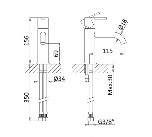 Смеситель для раковины ручка тип 2 Bruma Leaf 167 001 2SR Sunrise