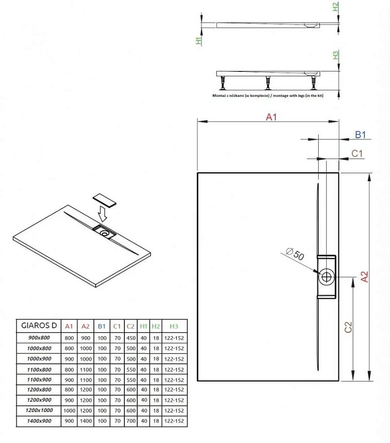 Поддон для душа Radaway Giaros M3GRD9080 D, 80 x 90 см, прямоугольный