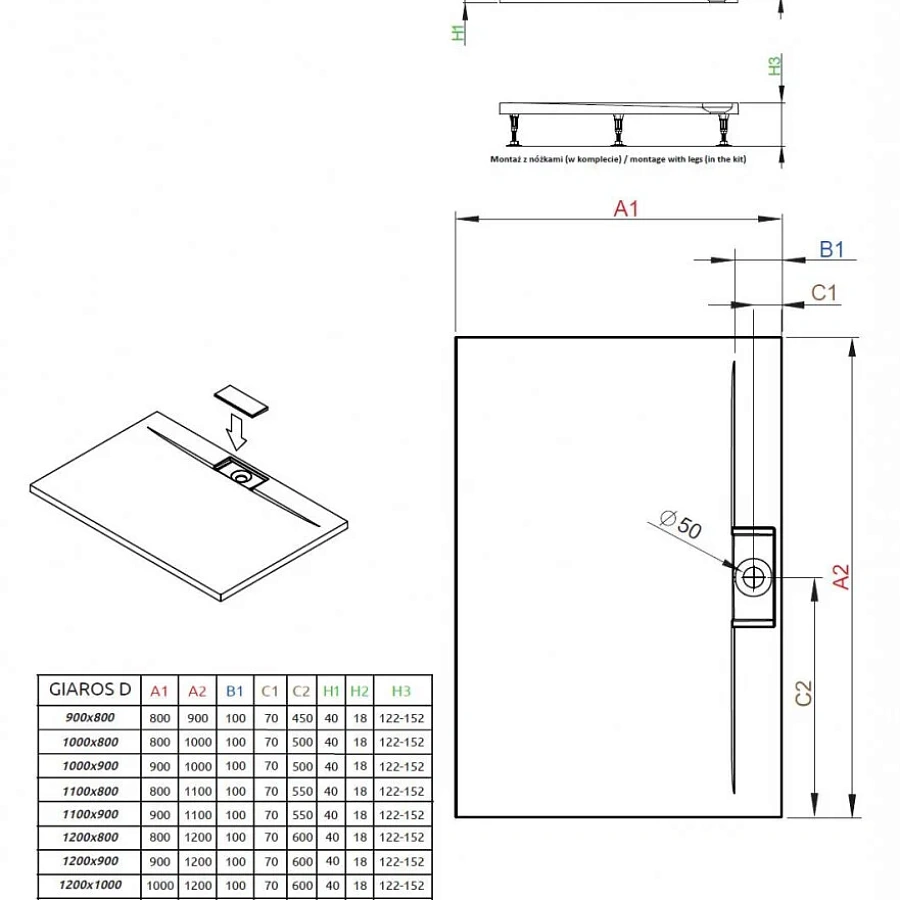 Поддон для душа Radaway Giaros M3GRD9080 D, 80 x 90 см, прямоугольный