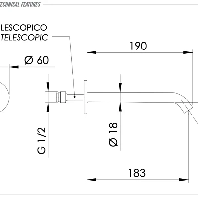 Излив настенный 19 см Remer X Style INOX SS91XL, нержавеющая сталь
