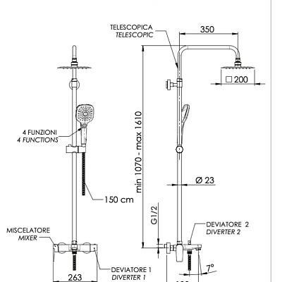 Душевая система с изливом Remer Dream D34A8MPUFM25NO, черный матовый