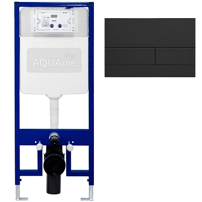 Комплект инсталляции для унитаза AQUAme (арт.AQM4003), высота 113 см, с кнопкой смыва AQM4116B (стекло, 24х16), черный