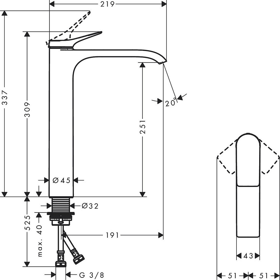 Смеситель для раковины Hansgrohe Vivenis 250, без донного клапана, хром, 75042000