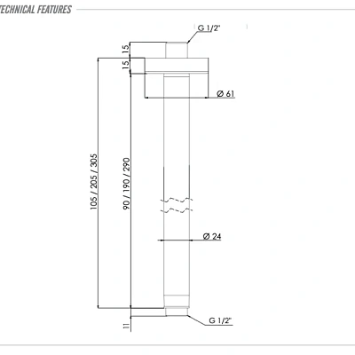Кронштейн потолочный для верхнего душа 30 см Remer INOX SS347N30, нержавеющая сталь