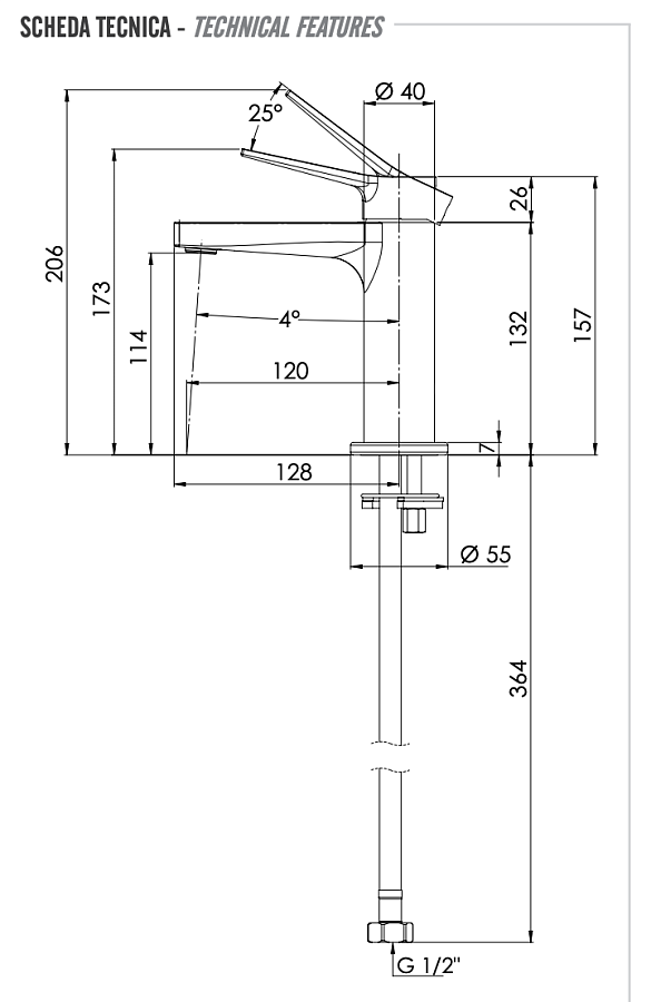 Смеситель для раковины Remer Slash SL12, хром