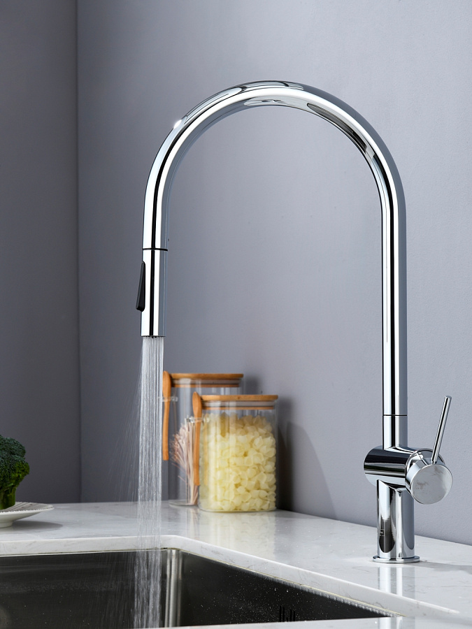 AQM9901CR Cucina Смеситель для кухни с выдвижным U-образным изливом, хром