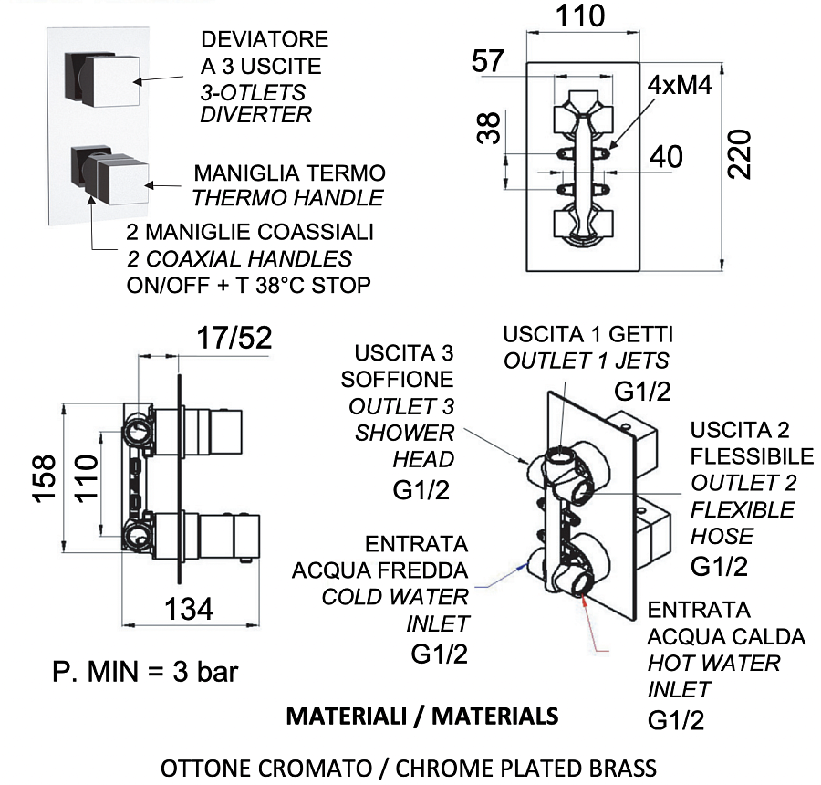 Смеситель термостатический для душа Remer Q-Elegance QT93, хром