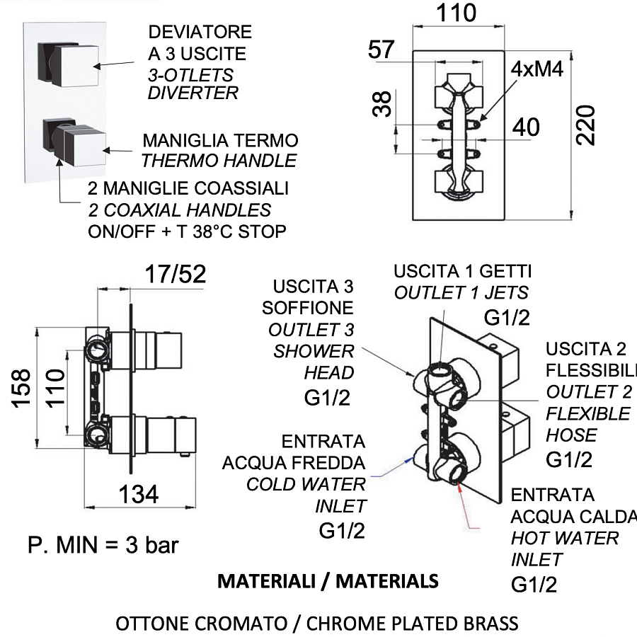 Смеситель термостатический для душа Remer Q-Elegance QT93, хром
