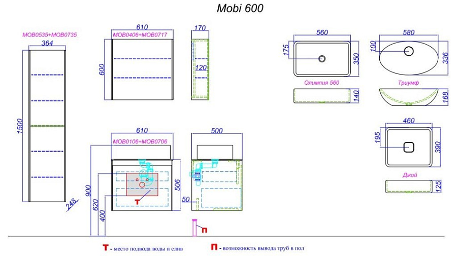 Шкаф-пенал Aqwella 5 Stars Mobi MOB0535BS23 Бетон светлый 36