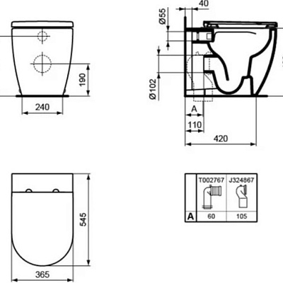 Унитаз приставной Ideal Standard Ellisse Rimless приставной, с крышкой микролифт, T569401