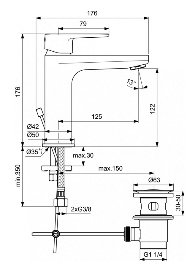 Смеситель Ideal Standard Cerafine Model O для раковины, хром, BC699AA