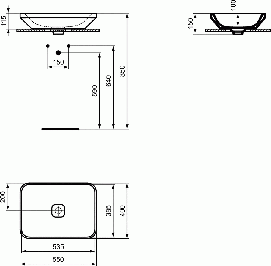 Симметричный умывальник-чаша Vessel 55 см Ideal Standard TONIC II K083401