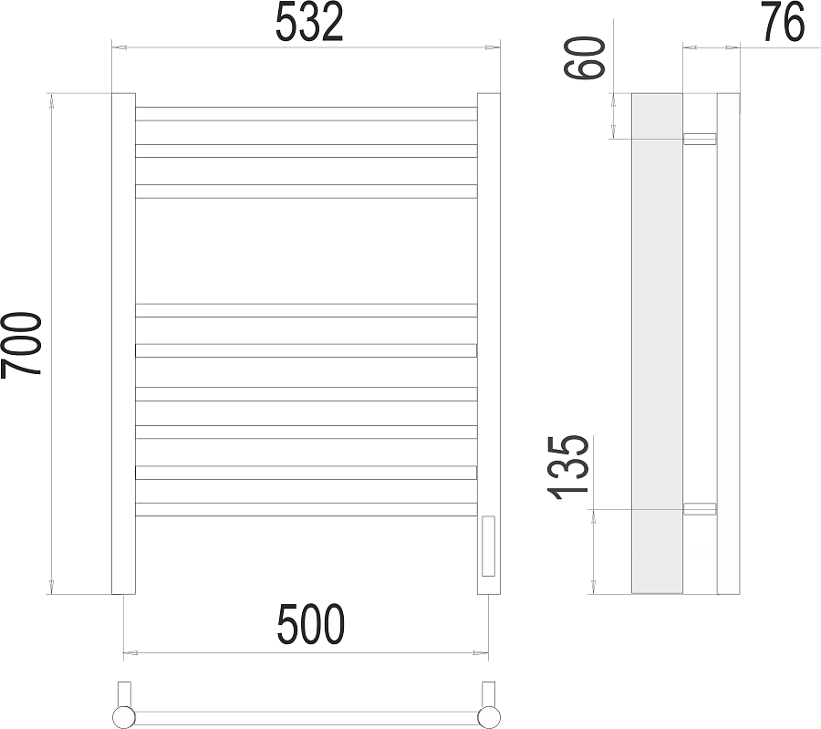 Аврора П9 500х700 электро (sensor quick touch) Полотенцесушитель TERMINUS, арт.4670078527240