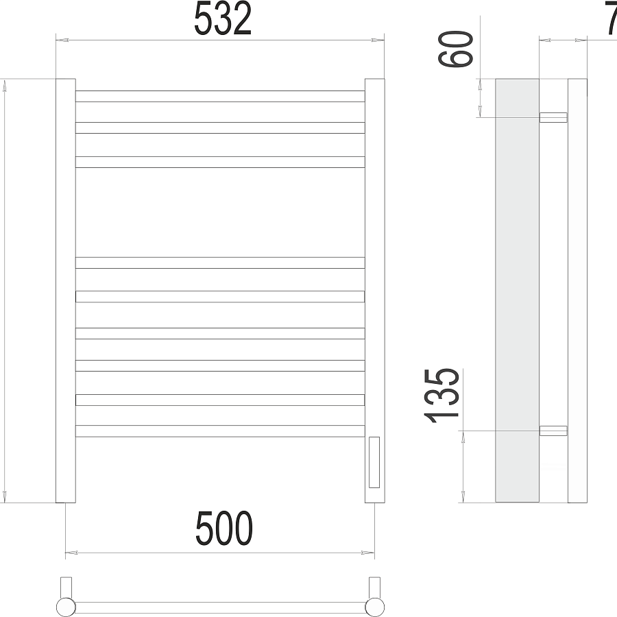 Аврора П9 500х700 электро (sensor quick touch) Полотенцесушитель TERMINUS, арт.4670078527240