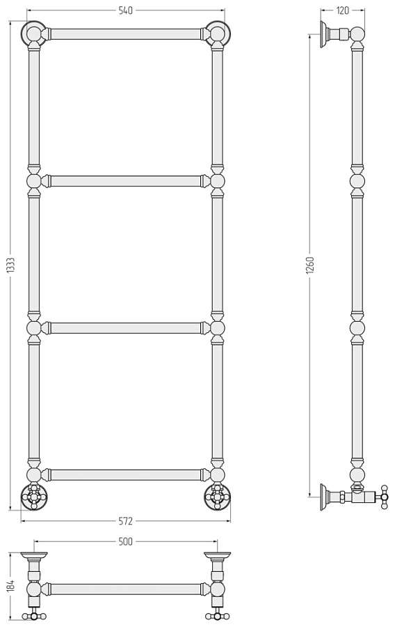 Водяной полотенцесушитель Сунержа Ренессанс 1304 1260х500, Без покрытия, арт.00-0280-1250